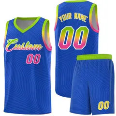 Royal Blue Neon Green Wave Pattern Basketball Uniform Jersey 1