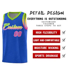Royal Blue Neon Green Wave Pattern Basketball Uniform Jersey 2