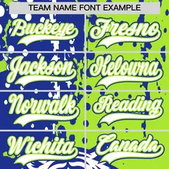 Royal Blue Neon Green White Full-Snap Tiger Graffiti Baseball Jersey 6