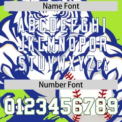 Royal Blue Neon Green White Full-Snap Tiger Graffiti Baseball Jersey 7