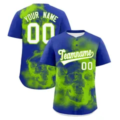 Royal Blue Neon Green White Skeleton Graffiti Baseball Jersey 1