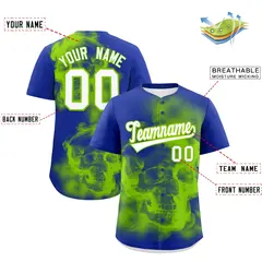 Royal Blue Neon Green White Skeleton Graffiti Baseball Jersey 2