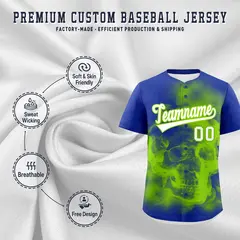 Royal Blue Neon Green White Skeleton Graffiti Baseball Jersey 4