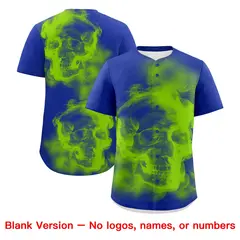 Royal Blue Neon Green White Skeleton Graffiti Baseball Jersey 8