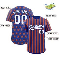 Royal Blue Orange American Flag Graffiti Baseball Jersey 2