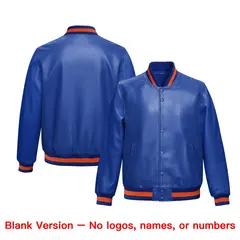 Royal Blue Orange Full-Snap Varsity Faux Leather Letterman Jacket 6