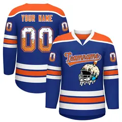 Royal Blue Orange Ice Cream Helmet Pattern Hockey Jersey
