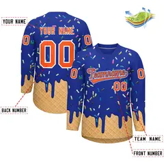 Royal Blue Orange Ice Cream Pattern V-Neck Hockey Jersey 2