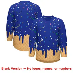 Royal Blue Orange Ice Cream Pattern V-Neck Hockey Jersey 7