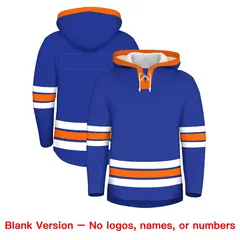 Royal Blue Orange Lace-Up Neck Classic Hockey Hoodie 7