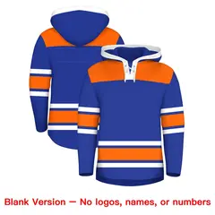 Royal Blue Orange Lace-Up Neck Raglan Hockey Hoodie Jersey 7