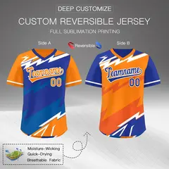 Royal Blue Orange Reversible Baseball Jersey Lightning & Graffiti Pullover V-Neck 2
