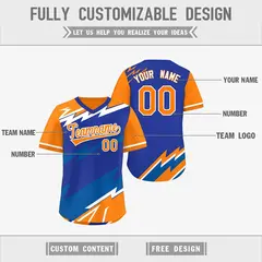 Royal Blue Orange Reversible Baseball Jersey Lightning & Graffiti Pullover V-Neck 3