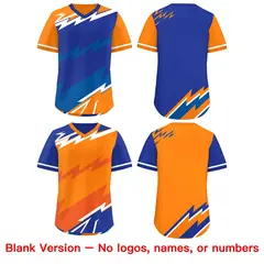 Royal Blue Orange Reversible Baseball Jersey Lightning & Graffiti Pullover V-Neck 8