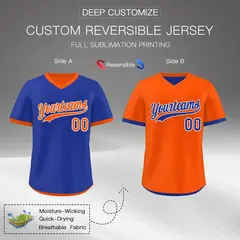 Royal Blue Orange Reversible Pullover Baseball Jersey 2