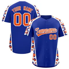 Royal Blue Orange Side Camo Baseball Jersey 1