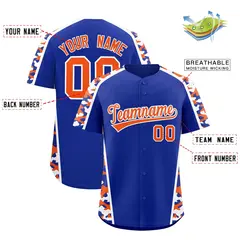 Royal Blue Orange Side Camo Baseball Jersey 2