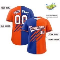 Royal Blue Orange Split Tiger Claw Scratch Baseball Jersey 2