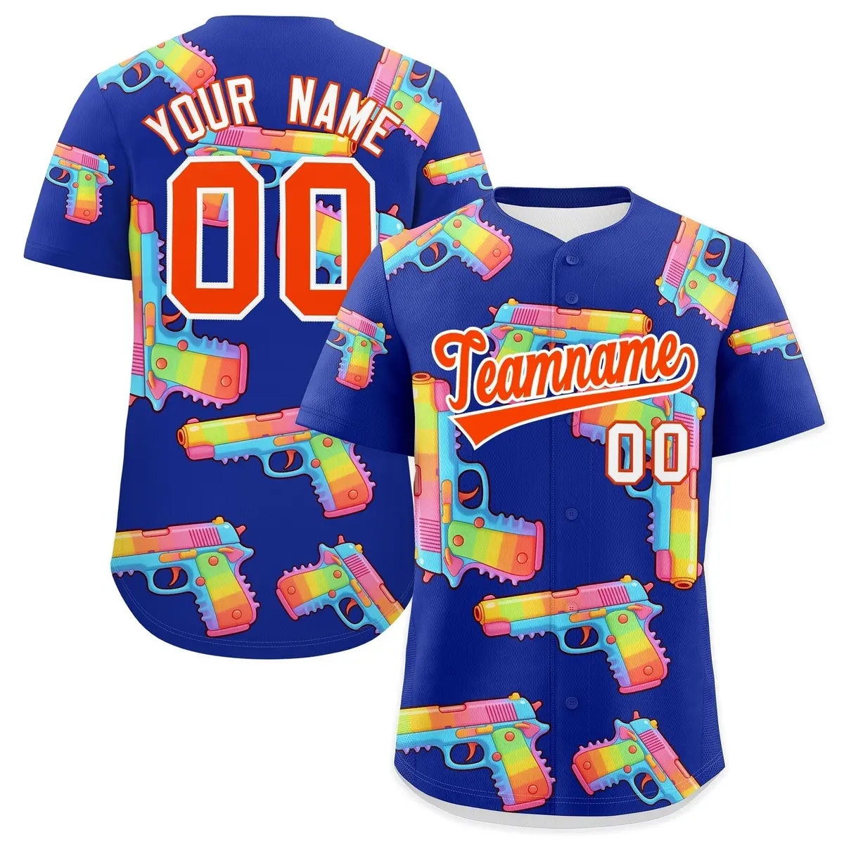Royal Blue Orange Sugar-Coated Firepower Graffiti Baseball Jersey