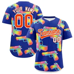 Royal Blue Orange Sugar-Coated Firepower Graffiti Baseball Jersey