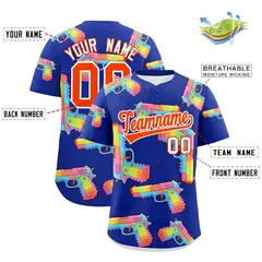 Royal Blue Orange Sugar-Coated Firepower Graffiti Baseball Jersey 2