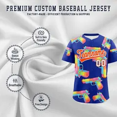Royal Blue Orange Sugar-Coated Firepower Graffiti Baseball Jersey 3