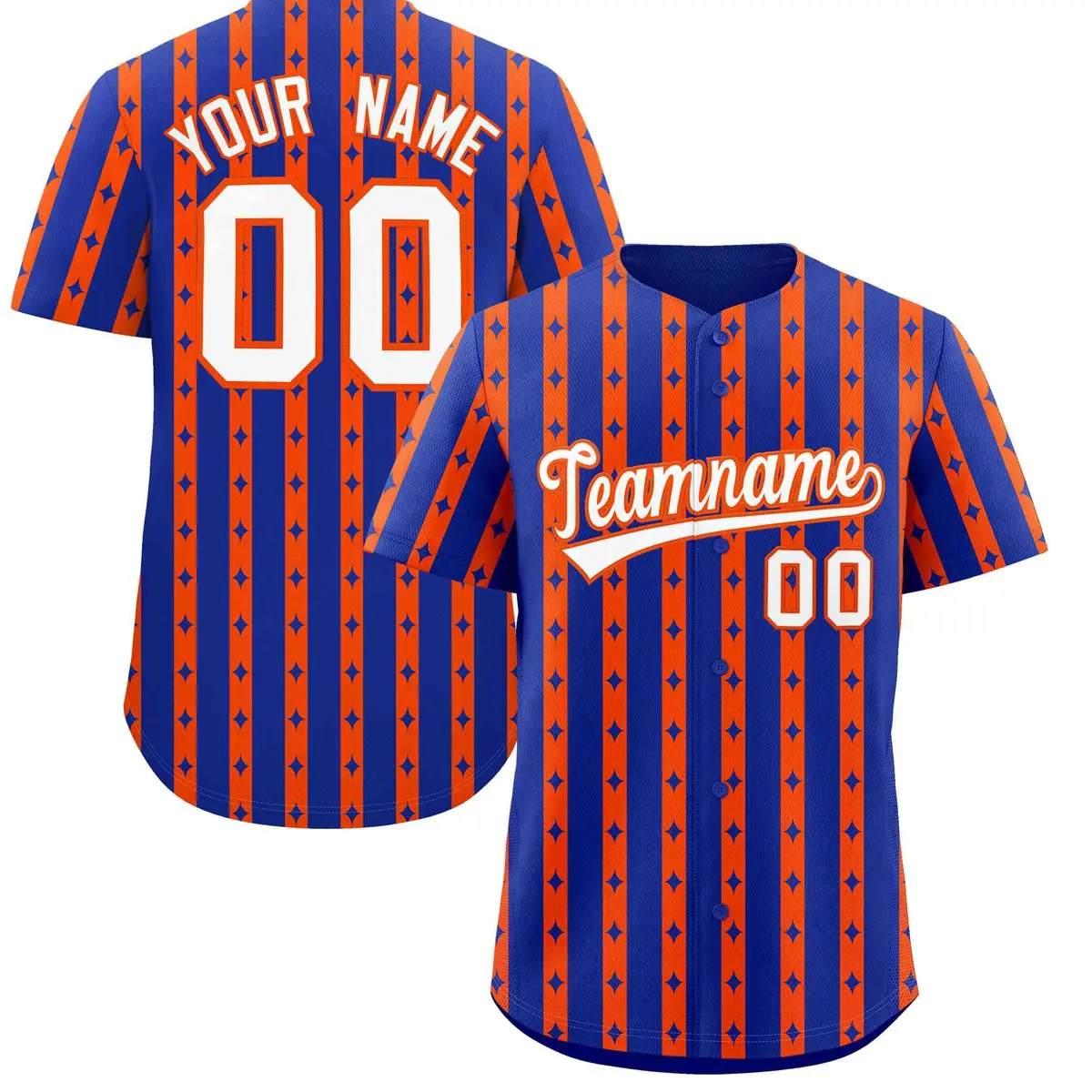 Royal Blue Orange Thick Striped Star Pattern Baseball Jersey