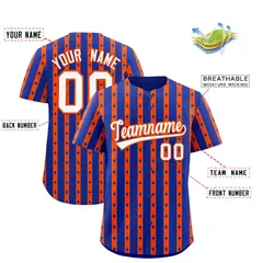 Royal Blue Orange Thick Striped Star Pattern Baseball Jersey 2