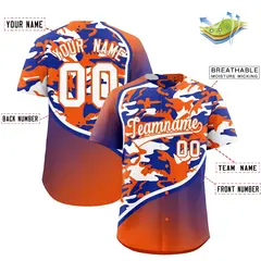 Royal Blue Orange White Camo Gradient Baseball Jersey 2