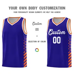 Royal Blue Orange White Diamond Stripe Side Basketball Jersey 3