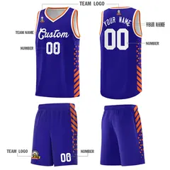 Royal Blue Orange White Diamond Stripe Side Basketball Jersey 5