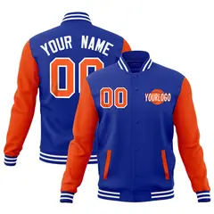 Royal Blue Orange White Raglan Sleeve Cotton Letterman Jacket 1
