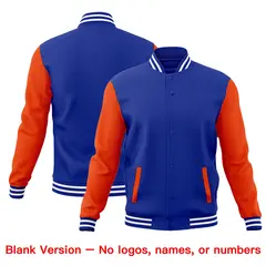 Royal Blue Orange White Raglan Sleeve Cotton Letterman Jacket 6