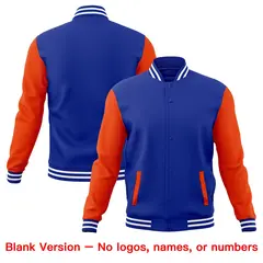 Royal Blue Orange White Raglan Sleeves Full-Snap Letterman Cotton Jacket 6