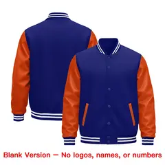 Royal Blue Orange White Raglan Varsity Full-Snap Letterman Jacket 2