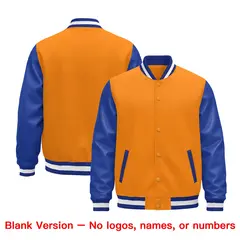 Royal Blue Orange White Raglan Varsity Full-Snap Letterman Jacket 5