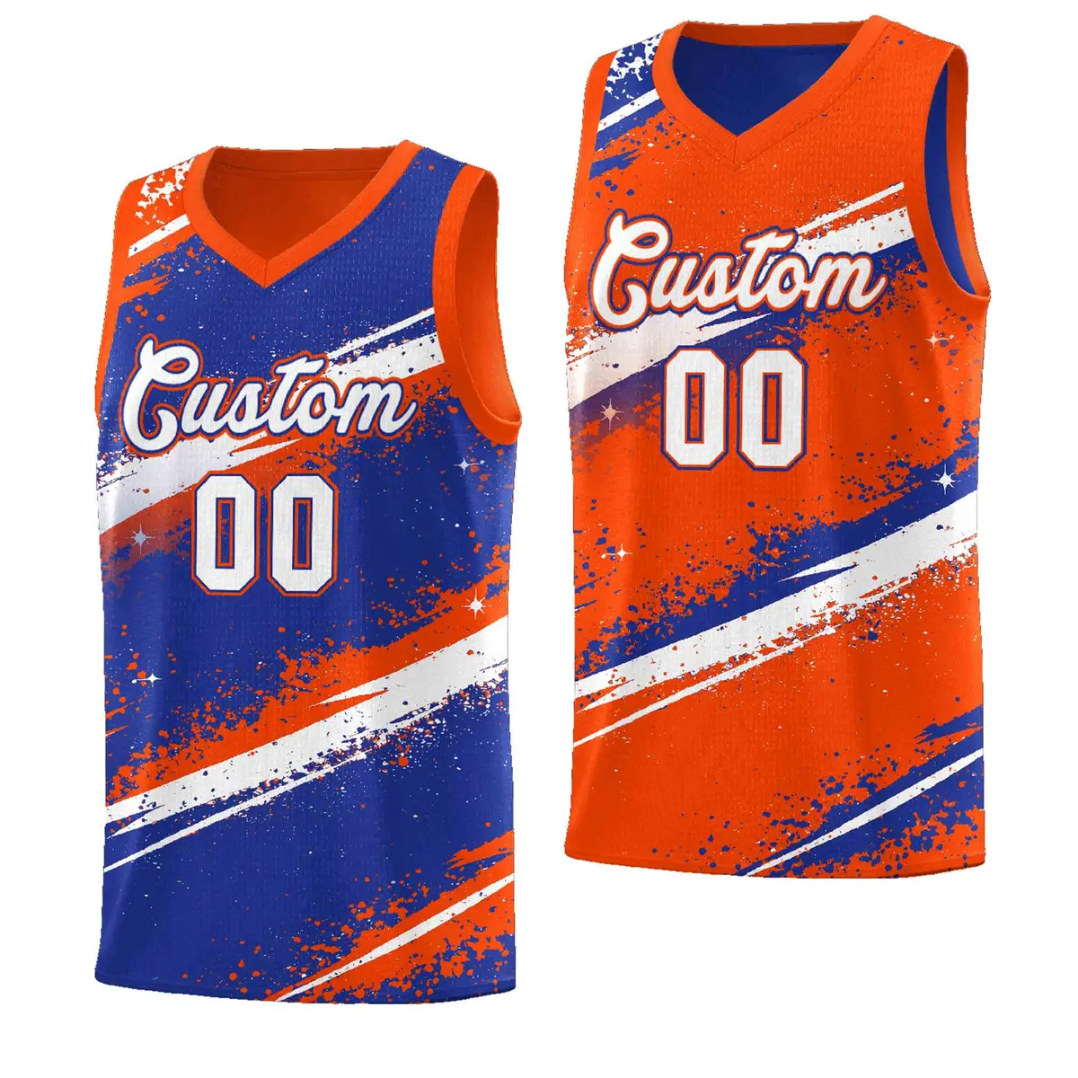 Royal Blue Orange White Reversible Basketball Jersey Stellar Strike