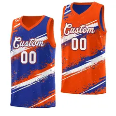 Royal Blue Orange White Reversible Basketball Jersey Stellar Strike 1