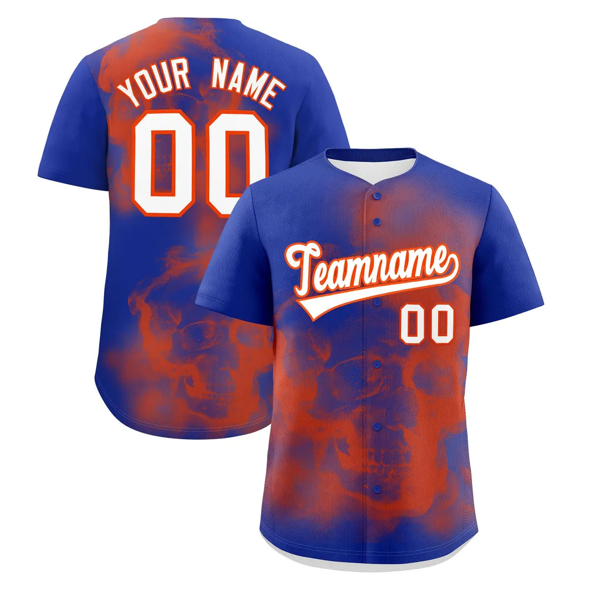 Royal Blue Orange White Skeleton Graffiti Baseball Jersey