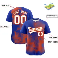Royal Blue Orange White Skeleton Graffiti Baseball Jersey 2