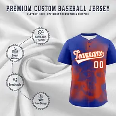 Royal Blue Orange White Skeleton Graffiti Baseball Jersey 4