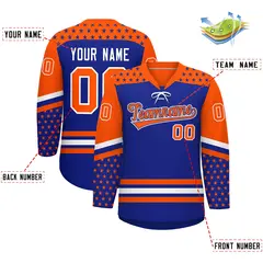 Royal Blue Orange White Star Series Lace-Up Neck Hockey Jersey 2