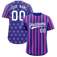 Royal Blue Pink American Flag Graffiti Baseball Jersey 1