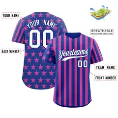 Royal Blue Pink American Flag Graffiti Baseball Jersey 2