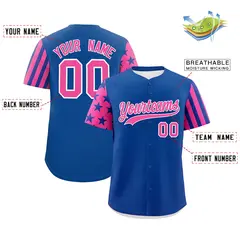 Royal Blue Pink American Flag Raglan Baseball Jersey 2