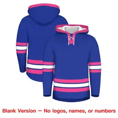 Royal Blue Pink Lace-Up Neck Hockey Hoodie Classic Style 7