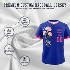 Royal Blue Pink Mother's Day Baseball Jersey 3