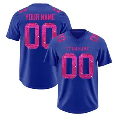 Royal Blue Pink Sequin Lettering Football Jersey 1