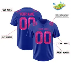 Royal Blue Pink Sequin Lettering Football Jersey 2