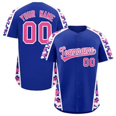 Royal Blue Pink Side Camo Baseball Jersey 1